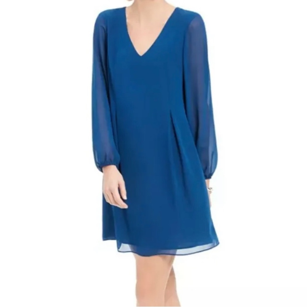 INC V Neck Blue Long Sleeve Dress, XL